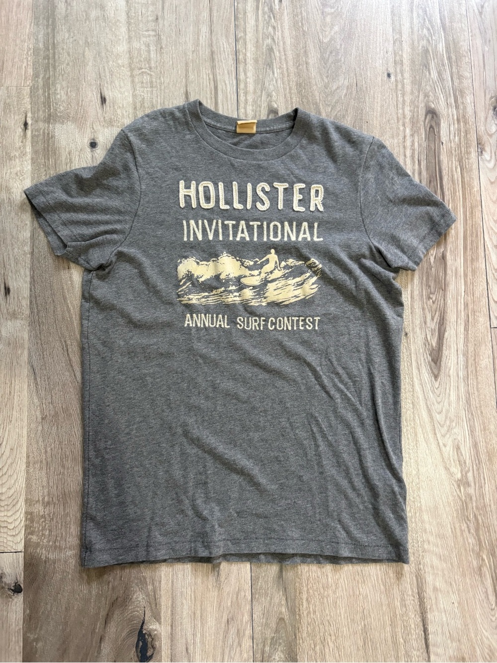Y2K style Hollister Gray Tee with Cream Surf Graphic